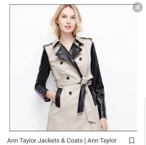 Ann Taylor Edgy Trenchcoat with Faux Leather Trim